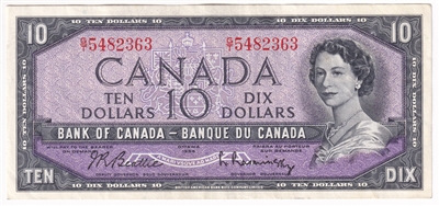 BC-40b 1954 Canada $10 Beattie-Rasminsky, G/T, VF-EF