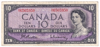 BC-40b 1954 Canada $10 Beattie-Rasminsky, H/T, Circ