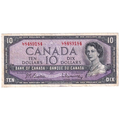 BC-40b 1954 Canada $10 Beattie-Rasminsky, L/T, VF