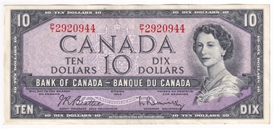BC-40b 1954 Canada $10 Beattie-Rasminsky, P/T, EF