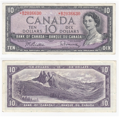 BC-40bA 1954 Canada $10 Beattie-Rasminsky, *B/D, VF