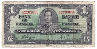 BC-21d 1937 Canada $1 Coyne-Towers, K/N, CIRC