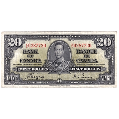 BC-25c 1937 Canada $20 Coyne-Towers, K/E, VF