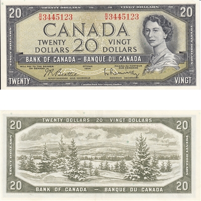 BC-41b 1954 Canada $20 Beattie-Rasminsky, B/W, EF-AU
