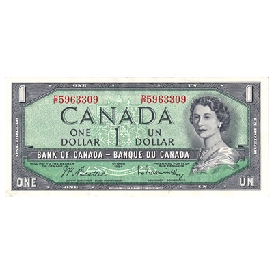 BC-37b-i 1954 Canada $1 Beattie-Rasminsky, D/P, AU-UNC