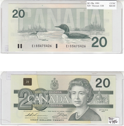 BC-58a 1991 Canada $20 Thiessen-Crow, EIB, CUNC