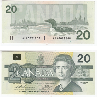 BC-58aA-ii 1991 Canada $20 Thiessen-Crow, AIX without Serifs, EF-AU