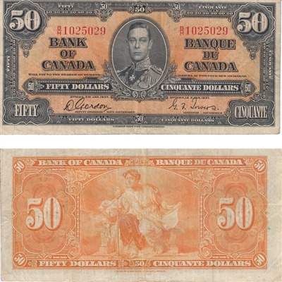 BC-26b 1937 Canada $50 Gordon-Towers, B/H, VF