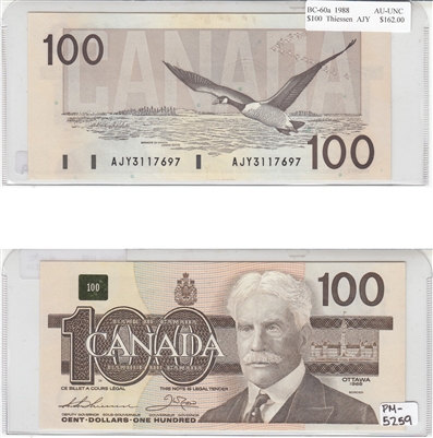 BC-60a 1988 Canada $100 Thiessen-Crow, AJY, AU-UNC