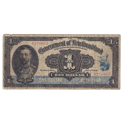 NF-12 1920 Government of Newfoundland $1 Brownigg, G-VG