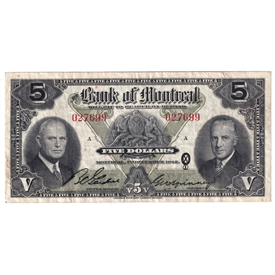 505-64-02 1942 Bank of Montreal $5 Gardner-Spinney, VF