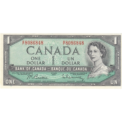 BC-37b-i 1954 Canada $1 Beattie-Rasminsky, B/F, AU