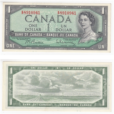 BC-37b-i 1954 Canada $1 Beattie-Rasminsky, E/P, AU-UNC