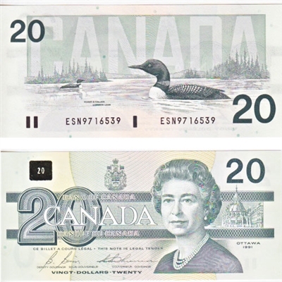 BC-58b 1991 Canada $20 Bonin-Thiessen, ESN, CUNC