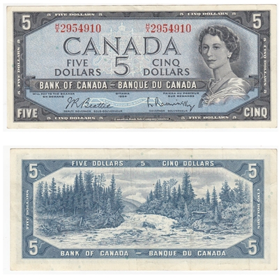 BC-39b 1954 Canada $5 Beattie-Rasminsky, H/X, VF