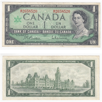 BC-45b-i 1967 Canada $1 Beattie-Rasminsky, M/P, VF
