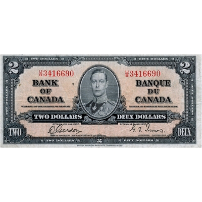 BC-22b 1937 Canada $2 Gordon-Towers, U/B, F