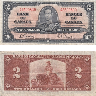 BC-22b 1937 Canada $2 Gordon-Towers, Y/B, VF