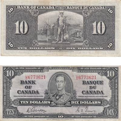 BC-24b 1937 Canada $10 Gordon-Towers, U/D, F-VF