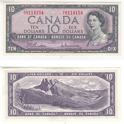 BC-40b 1954 Canada $10 Beattie-Rasminsky, Y/T, EF-AU