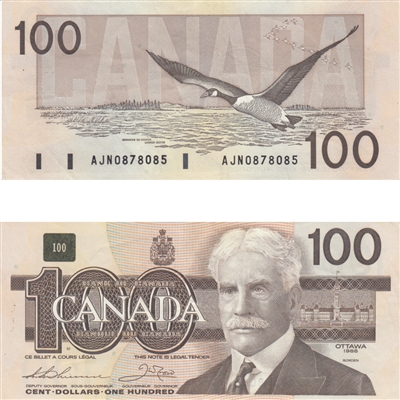 BC-60a 1988 Canada $100 Thiessen-Crow, AJN, circ