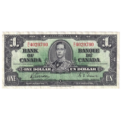 BC-21c 1937 Canada $1 Gordon-Towers, O/L, VF