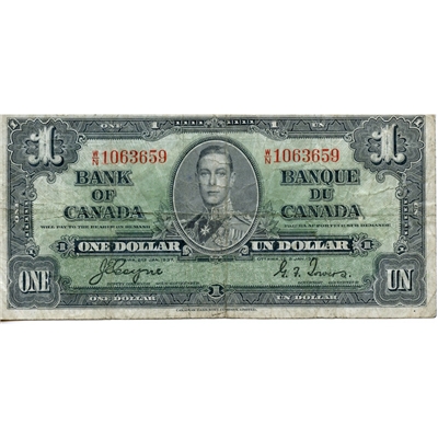 BC-21d 1937 Canada $1 Coyne-Towers, W/N, VG-F