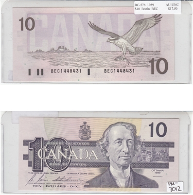 BC-57b 1989 Canada $10 Bonin-Thiessen, BEC, AU-UNC