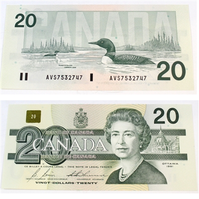 BC-58b-i 1991 Canada $20 Bonin-Thiessen, AVS, AU-UNC