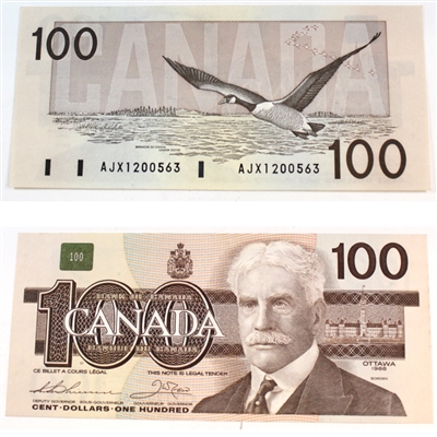 BC-60aA 1988 Canada $100 Thiessen-Crow, AJX with Hidden BPN, EF-AU