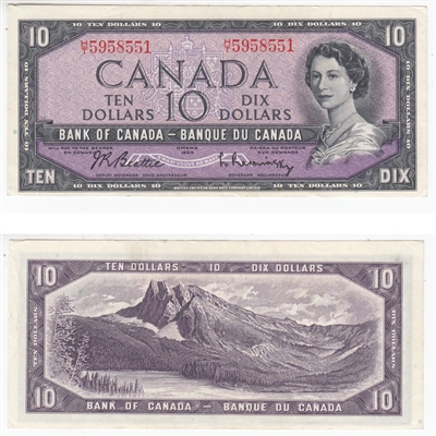 BC-40b 1954 Canada $10 Beattie-Rasminsky, H/T, AU-UNC