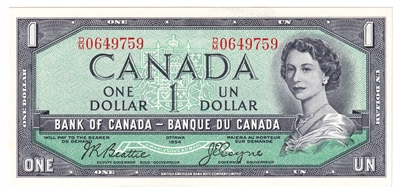 BC-37a-i 1954 Canada $1 Beattie-Coyne, D/M, AU-UNC