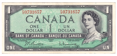 BC-37b 1954 Canada $1 Beattie-Rasminsky, F/O, AU-UNC