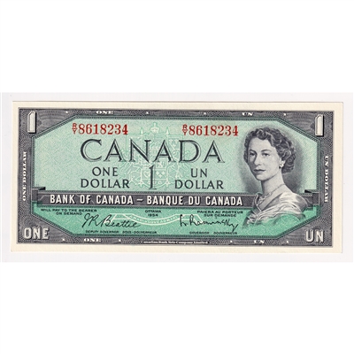 BC-37b 1954 Canada $1 Beattie-Rasminsky, R/Y, AU-UNC
