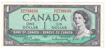 BC-37b-i 1954 Canada $1 Beattie-Rasminsky, M/Z, AU