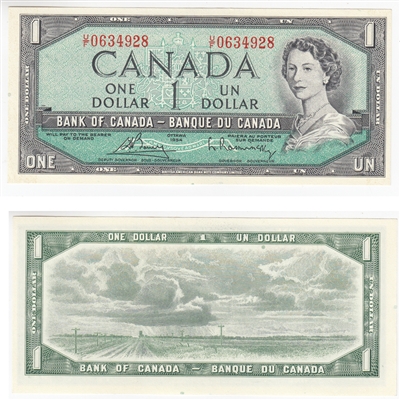 BC-37c 1954 Canada $1 Bouey-Rasminsky, U/F, AU-UNC