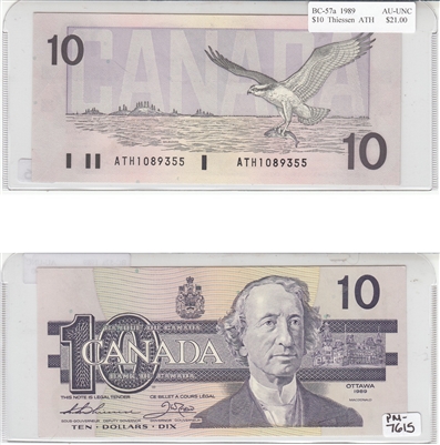 BC-57a 1989 Canada $10 Thiessen-Crow, ATH, AU-UNC