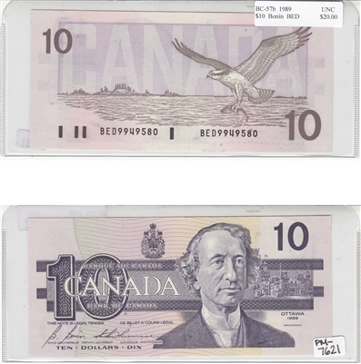 BC-57b 1989 Canada $10 Bonin-Thiessen, BED, UNC