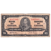 BC-22b 1937 Canada $2 Gordon-Towers, R/B, CIRC