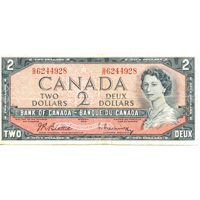 BC-38b 1954 Canada $2 Beattie-Rasminsky, G/R, F