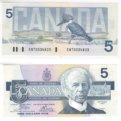 BC-56a 1986 Canada $5 Crow-Bouey, ENT, AU-UNC