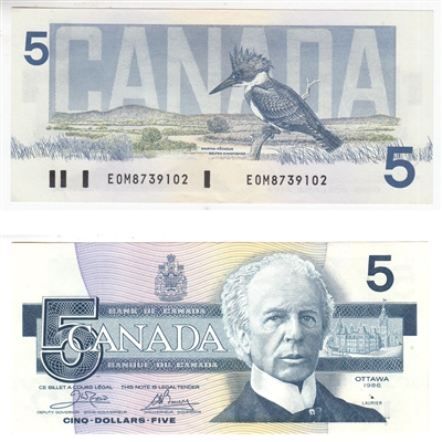 BC-56a-i 1986 Canada $5 Crow-Bouey, EOM, AU-UNC