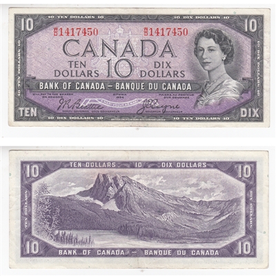 BC-40a 1954 Canada $10 Beattie-Coyne, W/D, EF-AU