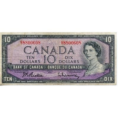 BC-40b 1954 Canada $10 Beattie-Rasminsky, G/T, F