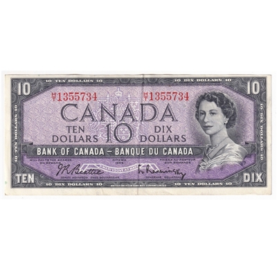 BC-40b 1954 Canada $10 Beattie-Rasminsky, H/T, EF