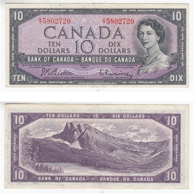 BC-40b 1954 Canada $10 Beattie-Rasminsky, K/T, EF-AU