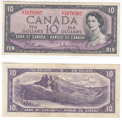BC-40b 1954 Canada $10 Beattie-Rasminsky, P/T, VF