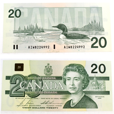 BC-58b-i 1991 Canada $20 Bonin-Thiessen, AIW with Serifs, AU