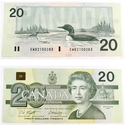 BC-58d 1991 Canada $20 Knight-Dodge, EWB, AU-UNC