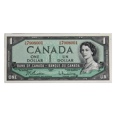 BC-37b 1954 Canada $1 Beattie-Rasminsky, O/N, AU